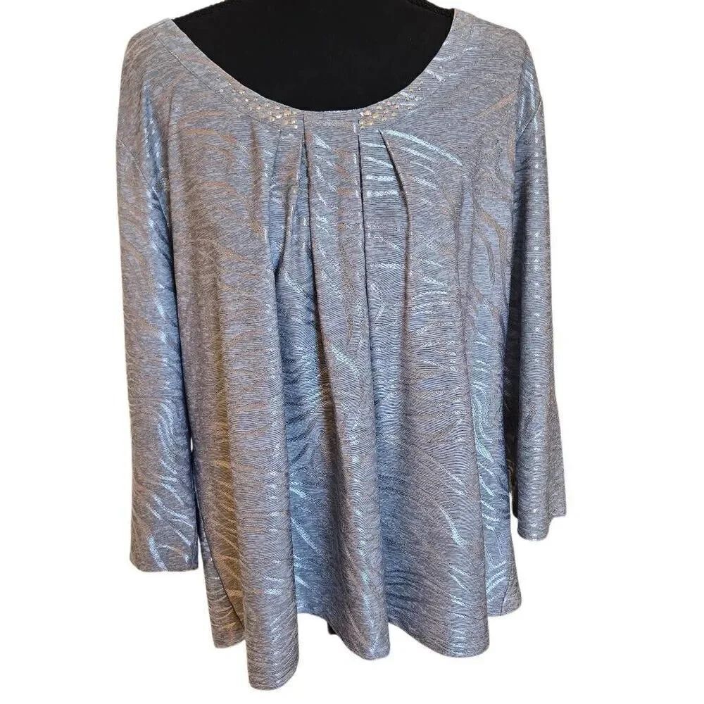 Hearts of Palm Womens Silver Embellished Dressy Tunic Top Size 1X